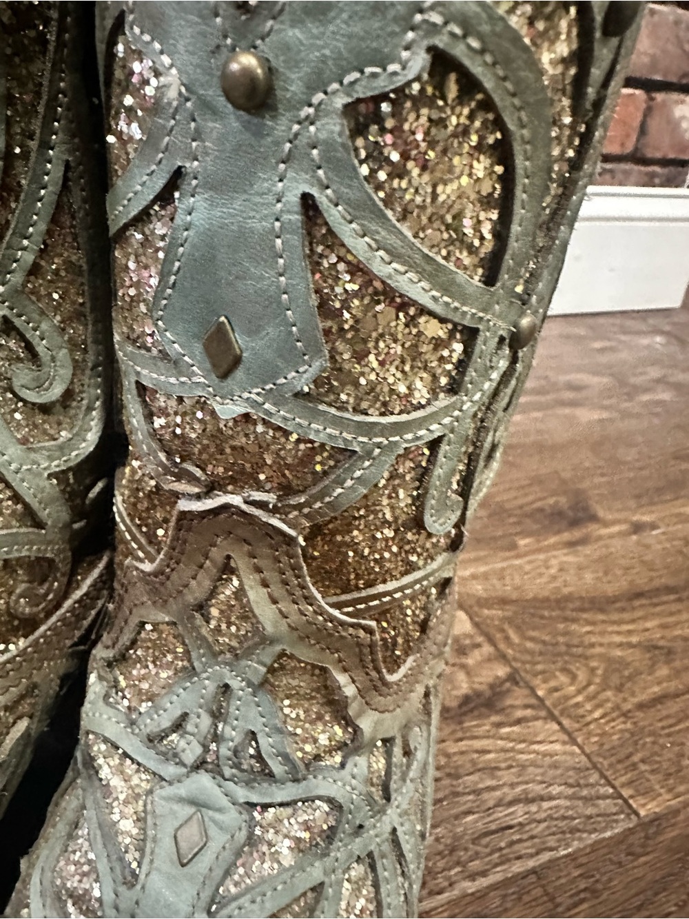Corral Teal and Gold Glitter Embellished Western Boots - Picture 8 of 11